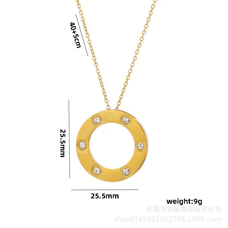 Wholesale Starry Sky Design Pearl Light Luxury Round Cake Titanium Steel Necklaces